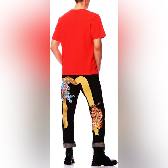 EVISU Brushstroke Daicock Print Denim Jeans w Tiger and Elephant Embroidery NWT - Picture 4 of 14